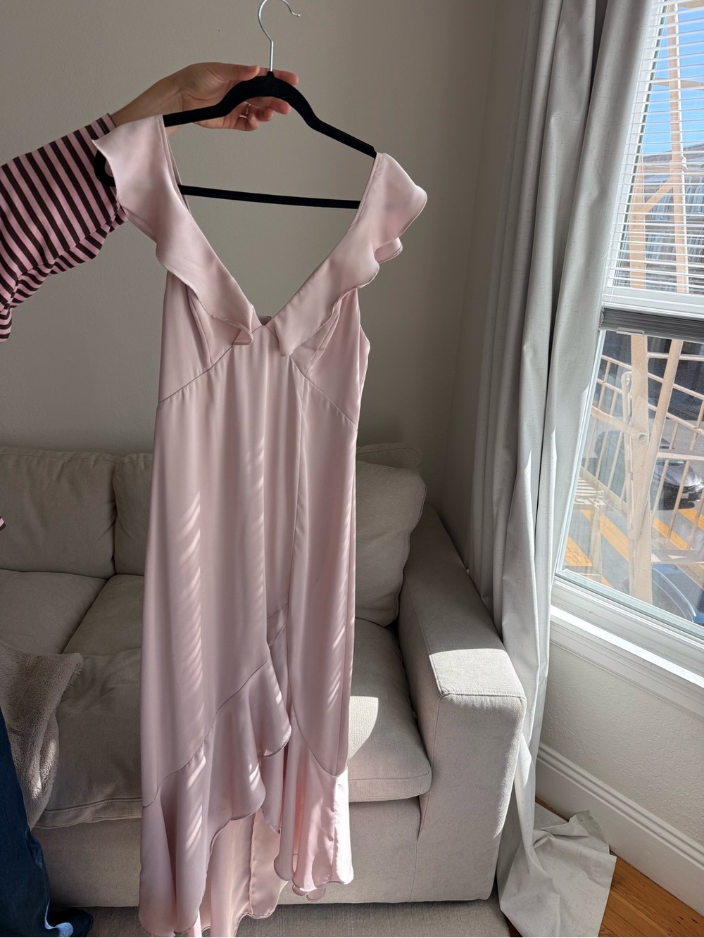 Express Blush Pink Ruffle V-Neck Maxi Dress